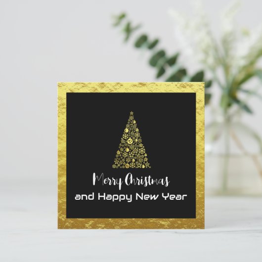 Gold Greeting Card Merry Christmas Happy New Year Feestdagenkaart (Staand voorkant)
