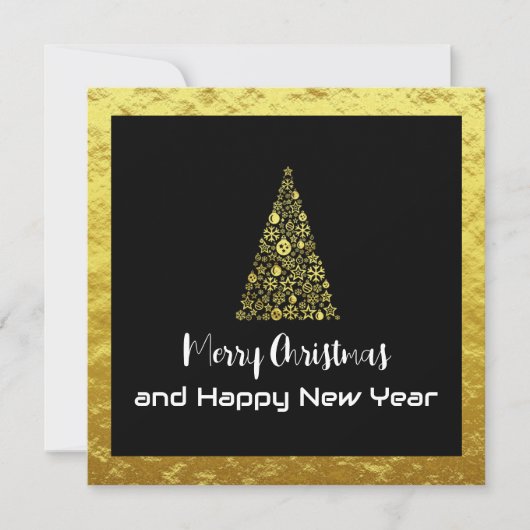 Gold Greeting Card Merry Christmas Happy New Year Feestdagenkaart (Voorkant)