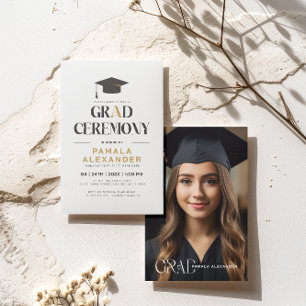 Gold Grey Afstudeerder Party Retro Typografie op W Kaart