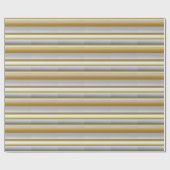 Gold Grey Beige Horizontale Stripes Wrap Papier (Vlak)