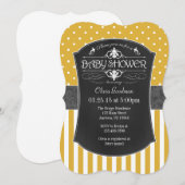 Gold Grey Chalkboard Stripes Baby shower Invite Kaart (Voorkant / Achterkant)