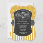 Gold Grey Chalkboard Stripes Baby shower Invite Kaart (Voorkant)
