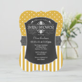 Gold Grey Chalkboard Stripes Baby shower Invite Kaart (Staand voorkant)