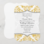 Gold Grey Damask Bracket Wedding Invite Kaart (Voorkant / Achterkant)