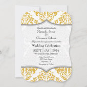Gold Grey Damask Bracket Wedding Invite Kaart (Voorkant)