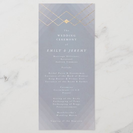 Gold Grey Elegance Diamond Geo Deco Wedding Programmakaart (Voorkant)