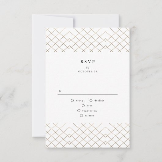 Gold Grey Elegance Diamond Geo Deco Wedding RSVP Kaartje (Voorkant)