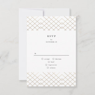 Gold Grey Elegance Diamond Geo Deco Wedding RSVP Kaartje