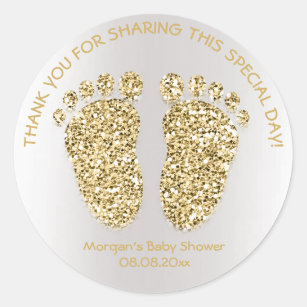 Gold Grey Glitter Feet Baby shower Favor Ronde Sticker