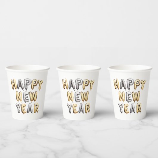 Gold Grey Happy New Year Papieren Bekers (Multi)