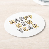 Gold Grey Happy New Year Ronde Kartonnen Onderzetter (Gebogen)