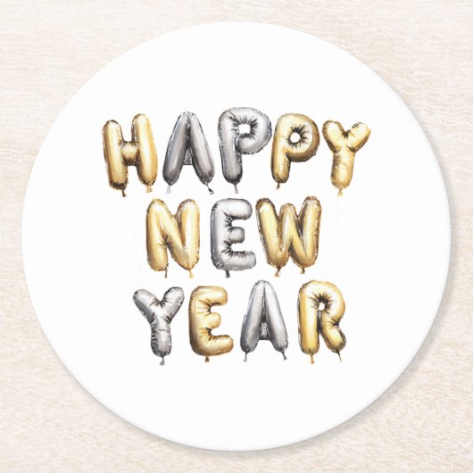 Gold Grey Happy New Year Ronde Kartonnen Onderzetter (Voorkant)