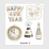 Gold Grey Happy New Year Sticker (Vel)