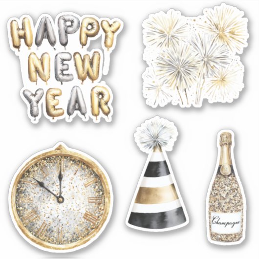 Gold Grey Happy New Year Sticker (Voorkant)