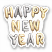 Gold Grey Happy New Year Sticker (Voorkant)