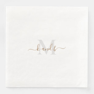 Gold & Grey Initialen Script Paper Dinner Servet