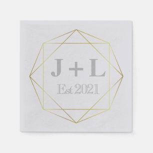 Gold Grey Monogram Initiaal Jubileum Wedding Servet