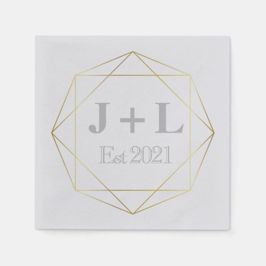 Gold Grey Monogram Initiaal Jubileum Wedding Servet (Voorkant)