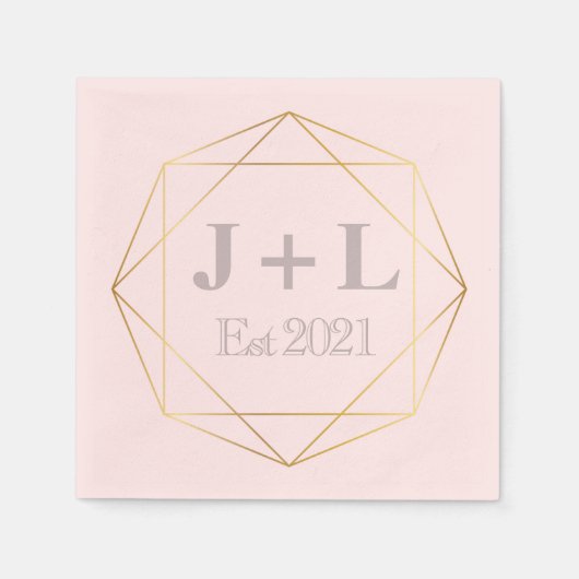 Gold Grey Monogram Initiaal Jubileum Wedding Servet (Voorkant)