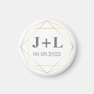 Gold Grey Monogram Weddenschap bewaart de datum vo Magneet