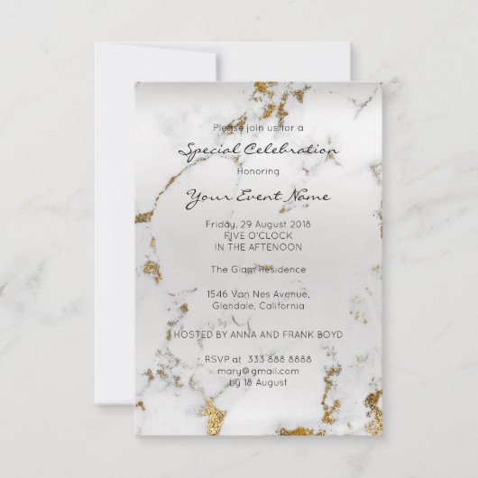Gold Grey Parly Silver Marble Minimal Formal Kaart (Voorkant)