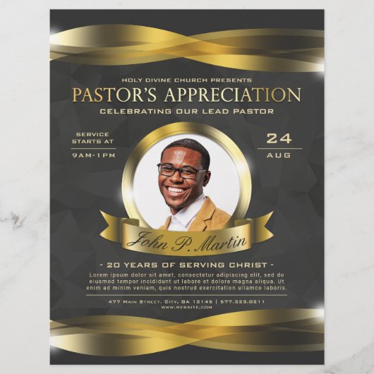 Gold & Grey Pastor's Appreciation Church Service Flyer (Voorkant)
