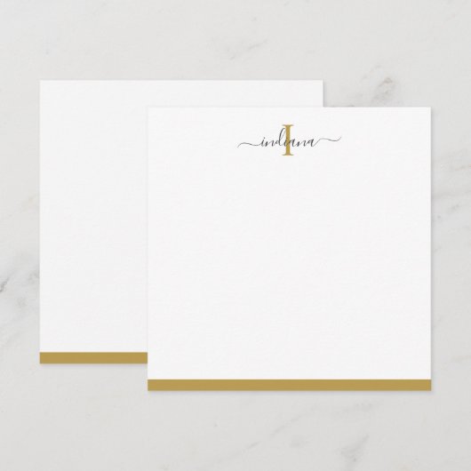 Gold Grey Script Monogram Name Initiaal Elegant Notitiekaartje (Voorkant / Achterkant)