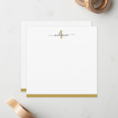 Gold Grey Script Monogram Name Initiaal Elegant Notitiekaartje (Voorkant / Achterkant in situ)