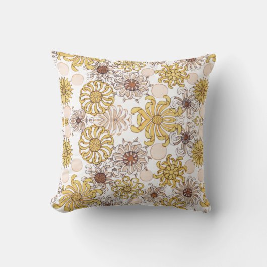 Gold Grey White Floral Flowers Daisy Kussen (Voorkant)
