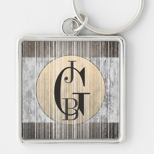 Gold, grijze marmer en Stripe Pattern-Sleutelhange Sleutelhanger (Voorkant)