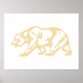 Gold Grizzly Bear Animal Line Art Print Poster (Voorkant)