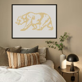 Gold Grizzly Bear Animal Line Art Print Poster