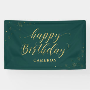Gold & Groen Glitter Gelukkige Verjaardag Feest Spandoek