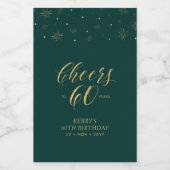 Gold & Groene Cheers 60 jaar, 60e verjaardag Wijn Etiket (Enkel label)