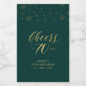 Gold & Groene Cheers 70 jaar, 70e verjaardag Wijn Etiket (Enkel label)