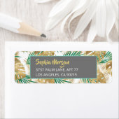Gold & groene tropische bladeren, naam adres WhtGr Etiket (Insitu)