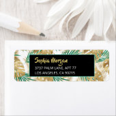 Gold & groene tropische bladeren, naamadres Wit/Bl Etiket (Insitu)