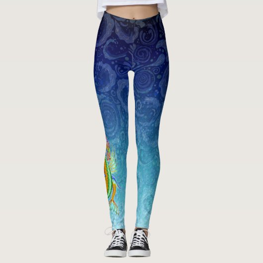 Gold & groene waterdraak leggings (Voorkant)