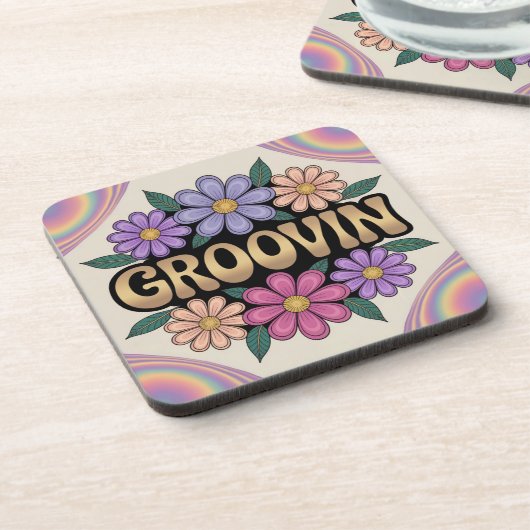 Gold Groovin Psychedelic Flowers Onderzetter Set (Linkerzijde)