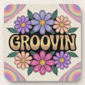 Gold Groovin Psychedelic Flowers Onderzetter Set (Voorkant)