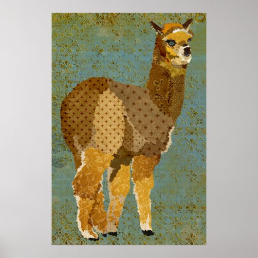 Gold Grunge Alpaca Art Poster (Voorkant)