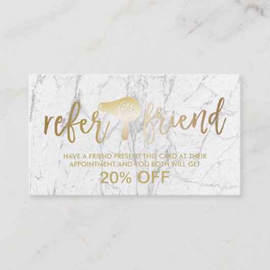 Gold Hair Dryer Modern Marble Salon Referral (Voorkant)