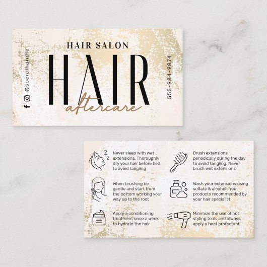 Gold Hair Extensions Aftercare Card Visitekaartje (Voorkant / Achterkant)