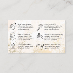 Gold Hair Extensions Aftercare Card Visitekaartje