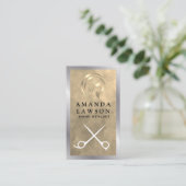 Gold Hair Salon Logo | Schaar Visitekaartje (Staand voorkant)