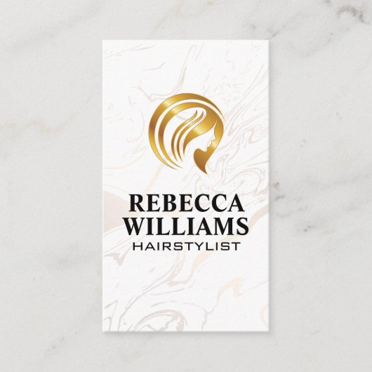 Gold Hair Stylist Logo | Marmer Visitekaartje (Voorkant)