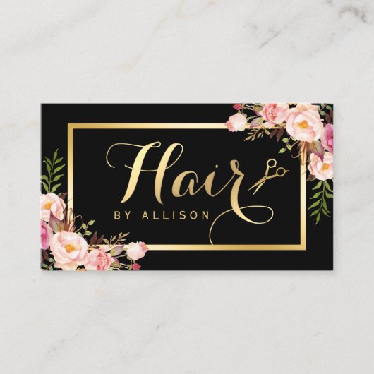 Gold Hair Stylist Scissors Trendy Girly Floral Visitekaartje (Voorkant)