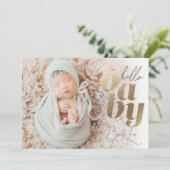 Gold Hallo Baby Newborn Birth Announounement Aankondiging (Staand voorkant)