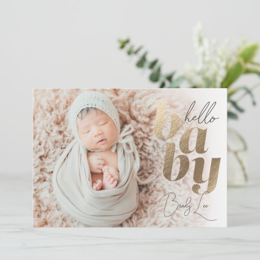 Gold Hallo Baby Newborn Birth Announounement Aankondiging (Staand voorkant)
