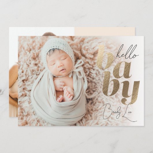 Gold Hallo Baby Newborn Birth Announounement Aankondiging (Voorkant / Achterkant)
